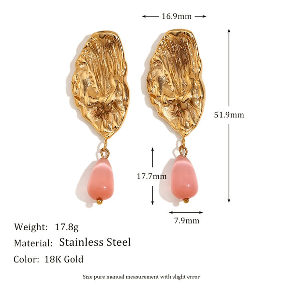 Wholesale High End Retro Women's Long Water Drop Geometric Stainless Steel Earrings 18K Gold Plated