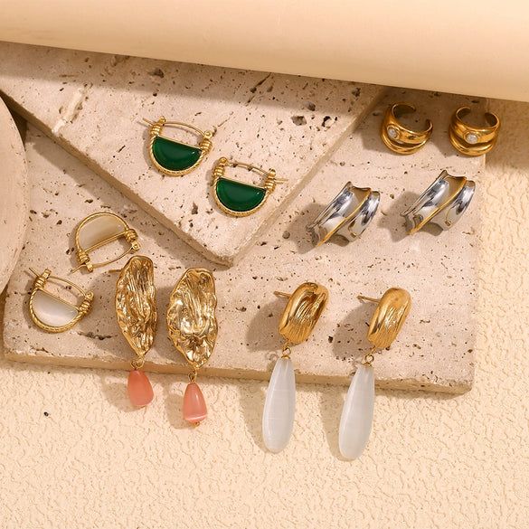 Wholesale High End Retro Women's Long Water Drop Geometric Stainless Steel Earrings 18K Gold Plated