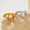 Wholesale High End Simple Fashion Geometric T Shaped Ring In Stainless Steel With Real Gold Electroplating For Women