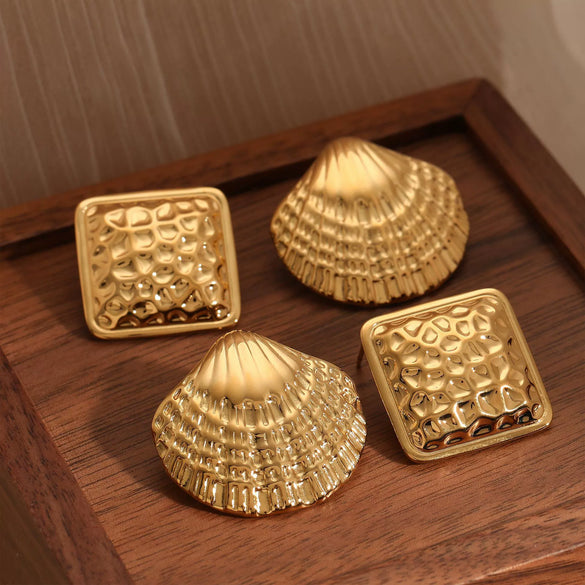 Wholesale High End Titanium Steel Square Geometric Texture Electroplated Women's Earrings
