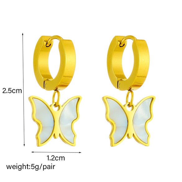 Wholesale High End Wide Surface Metal Titanium Steel Butterfly Pendant Jewelry With Geometric Pattern And Electroplating For Unisex Cold Style Earrings