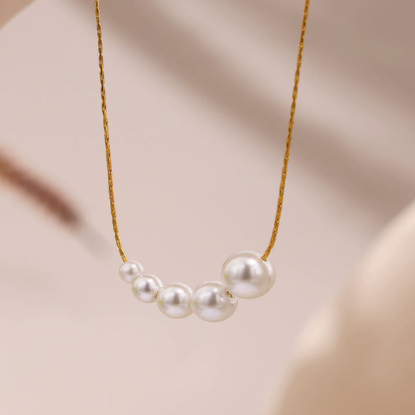 Wholesale High Glow Bead Geometric Design Stainless Steel Shell Beads Clavicle Chain Necklace With Electroplating For Women