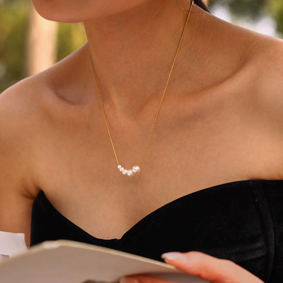 Wholesale High Glow Bead Geometric Design Stainless Steel Shell Beads Clavicle Chain Necklace With Electroplating For Women