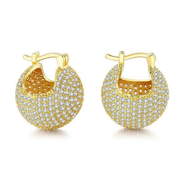 Wholesale High Grade Micro Inlaid Zirconium Ball Copper Ear Buckle Light Luxury Exquisite Ear Stud With Gold Plated Electroplating In Geometric Style For Women