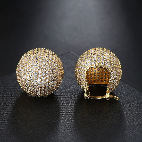 Wholesale High Grade Micro Inlaid Zirconium Ball Copper Ear Buckle Light Luxury Exquisite Ear Stud With Gold Plated Electroplating In Geometric Style For Women