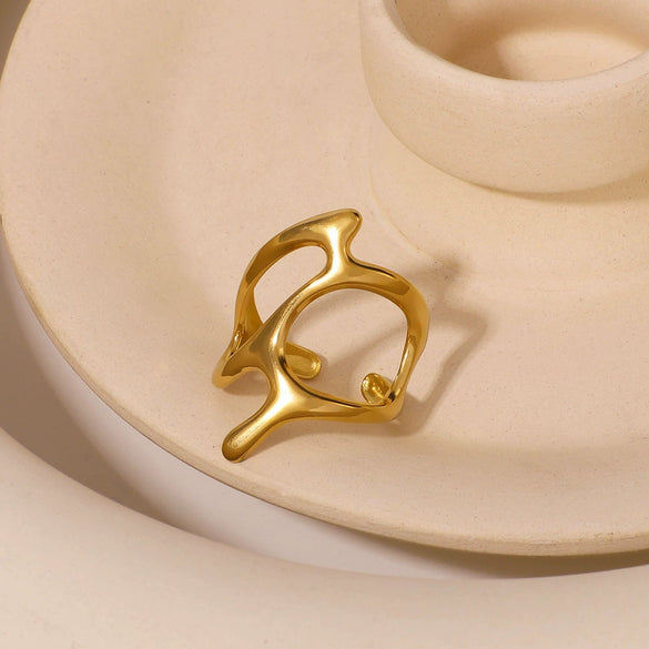 Wholesale High Quality Geometric Lines Irregular Stainless Steel Ring With Opening And Electroplating