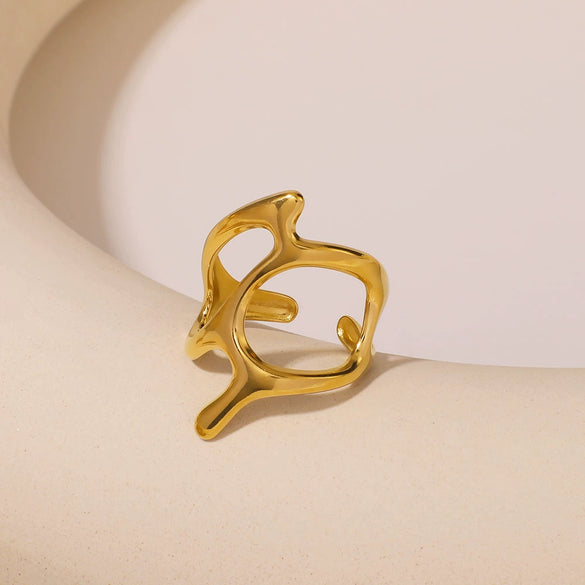 Wholesale High Quality Geometric Lines Irregular Stainless Steel Ring With Opening And Electroplating