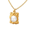 Wholesale Highend Accessories Imitation Pearl Square Pendant Necklace For Women Titanium Steel Geometric Electroplating Style