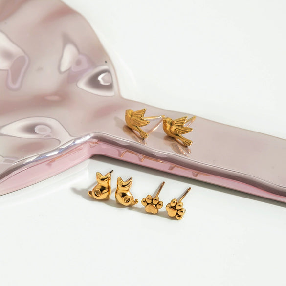 Wholesale Highend Electroplated Stainless Steel Animal And Zodiac Cat Claw Bird Earrings For Women