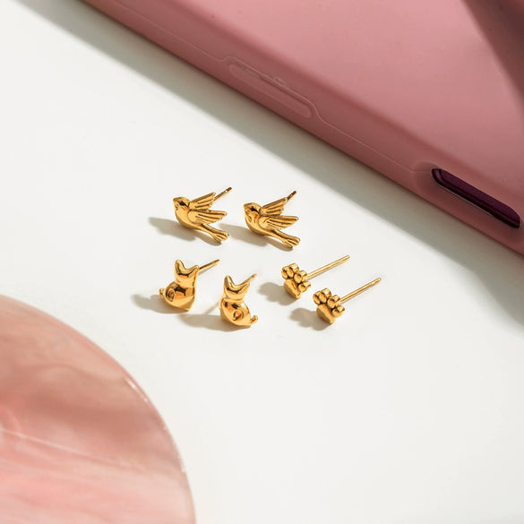 Wholesale Highend Electroplated Stainless Steel Animal And Zodiac Cat Claw Bird Earrings For Women