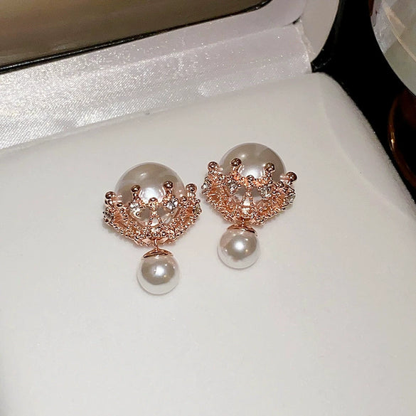 Wholesale Highend Feel Geometric Pearl Zircon Earrings With Electroplating