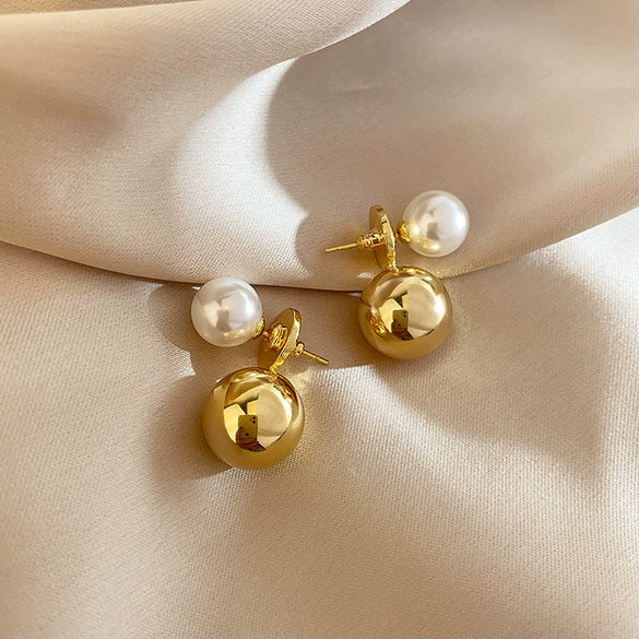 Wholesale Highend Feel Geometric Pearl Zircon Earrings With Electroplating