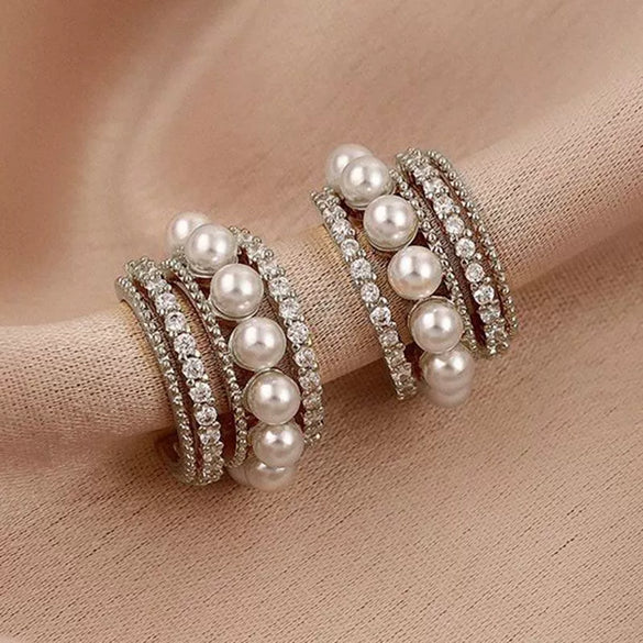 Wholesale Highend Feel Geometric Pearl Zircon Earrings With Electroplating
