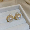 Wholesale Highend Feel Geometric Pearl Zircon Earrings With Electroplating