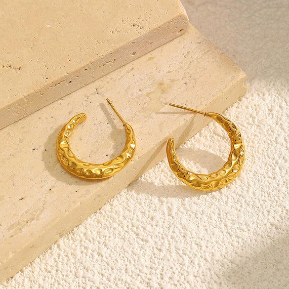 Wholesale Highend Geometric Cshaped Stainless Steel Metal Earrings For Women With Pvd Furnace Vacuum Real Gold Plating