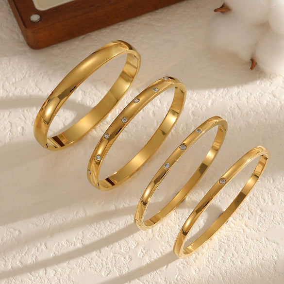 Wholesale Highend Geometric Diamondencrusted 18K Goldplated Stainless Steel Bracelet