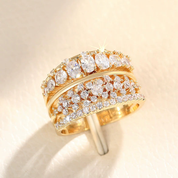 Wholesale Highend Geometric Multiline Women's Ring Copper Zirconia