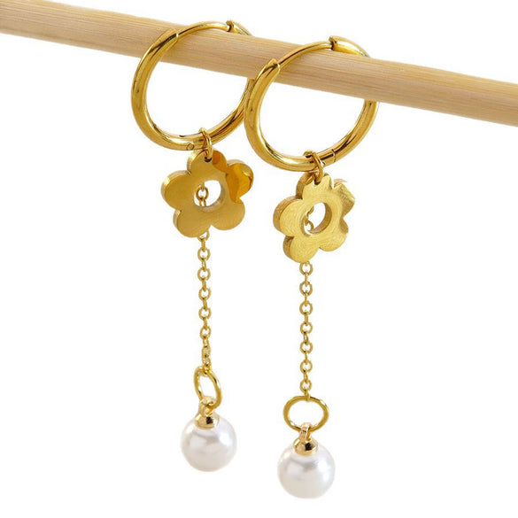 Wholesale Highend Geometric Pearl Stainless Steel Electroplated Earrings For Women