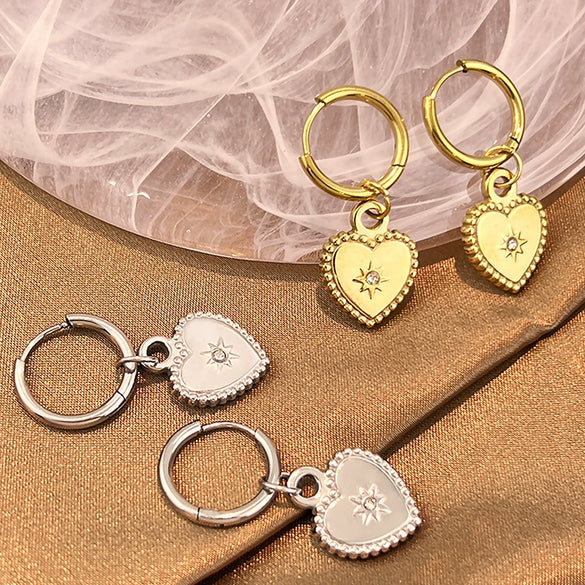 Wholesale Highend Geometric Stainless Steel Heartshaped Diamond Pendant Earrings For Women