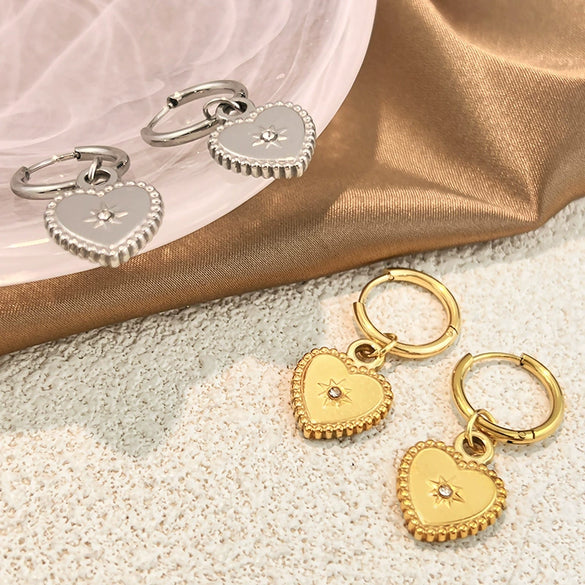 Wholesale Highend Geometric Stainless Steel Heartshaped Diamond Pendant Earrings For Women
