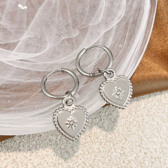Wholesale Highend Geometric Stainless Steel Heartshaped Diamond Pendant Earrings For Women