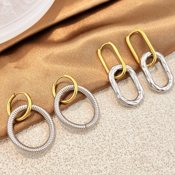 Wholesale Highend Geometric Stainless Steel Ushaped Twocolor Design Fashion Earrings For Women