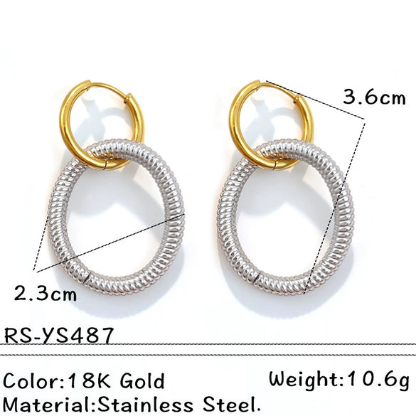 Wholesale Highend Geometric Stainless Steel Ushaped Twocolor Design Fashion Earrings For Women