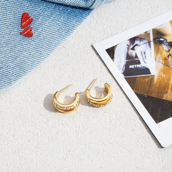 Wholesale Highend Geometric Stainless Steel Zircon Earrings For Women With Electroplating Design