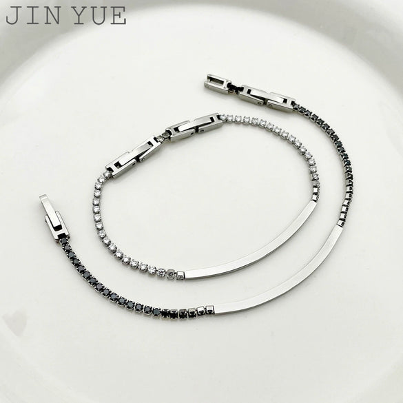 Wholesale Highend Geometric Stainless Steel Zircon Tennis Bracelet With Electroplating