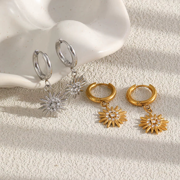Wholesale Highend Geometric Starburst Stainless Steel 18K Gold Plated Ear Clips For Women