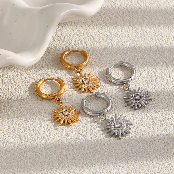 Wholesale Highend Geometric Starburst Stainless Steel 18K Gold Plated Ear Clips For Women