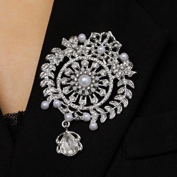Wholesale Highend Luxury Alloy Full Diamond Carved Flower Crown Drop Shape Brooch Unisex Accessory Set With Diamonds