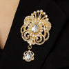 Wholesale Highend Luxury Alloy Full Diamond Carved Flower Crown Drop Shape Brooch Unisex Accessory Set With Diamonds