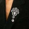 Wholesale Highend Luxury Alloy Full Diamond Carved Flower Crown Drop Shape Brooch Unisex Accessory Set With Diamonds