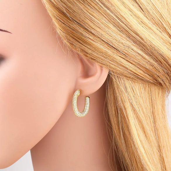 Wholesale Highend Micropaved Zircon Heart Shaped Copper Earrings With 18K Gold Plated Electroplating For Unisex