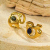 Wholesale Highend Open Ring Stainless Steel French Retro Irregular Geometric Hollow Inlaid Natural Stone Electroplated Women's