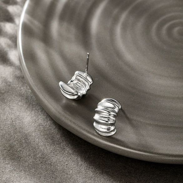 Wholesale Highend Pleated Geometric Stainless Steel Earrings With Electroplating For Women