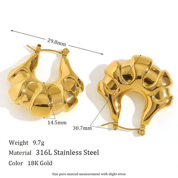 Wholesale Highend Retro Ear Jewelry Stainless Steel 18K Gold Plated Pocketshaped Geometric Threedimensional Hollow Earrings For Women