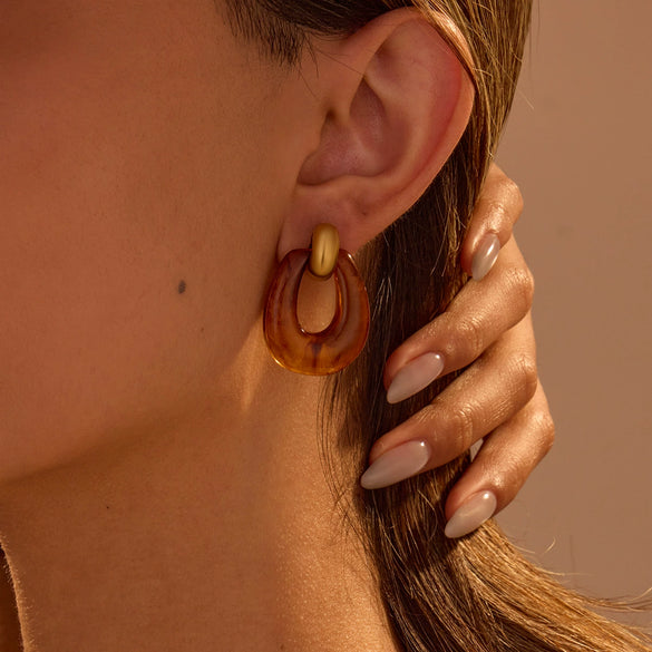 Wholesale Highend Retro Stainless Steel 18K Electroplated Geometric Irregular Resin Earrings