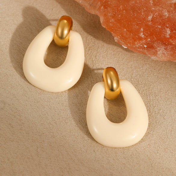 Wholesale Highend Retro Stainless Steel 18K Electroplated Geometric Irregular Resin Earrings