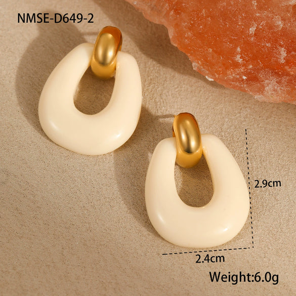Wholesale Highend Retro Stainless Steel 18K Electroplated Geometric Irregular Resin Earrings