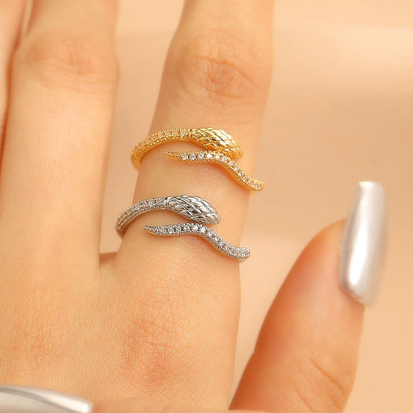 Wholesale Highend Snakeshaped Opening Ring For Women Inlaid With Zircon Copper Material Animal And Zodiac Pattern