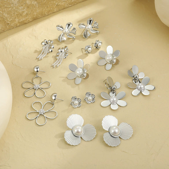 Wholesale Highend Stainless Steel Geometric Flower Earrings For Women With Electroplating Treatment Fashion Design
