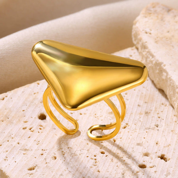 Wholesale Highend Stainless Steel Ring Exaggerated Glossy Asymmetrical With Heart Shape Wave Geometric Pattern Electroplated Unisex