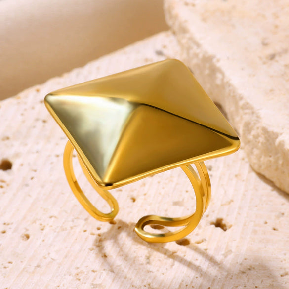 Wholesale Highend Stainless Steel Ring Exaggerated Glossy Asymmetrical With Heart Shape Wave Geometric Pattern Electroplated Unisex