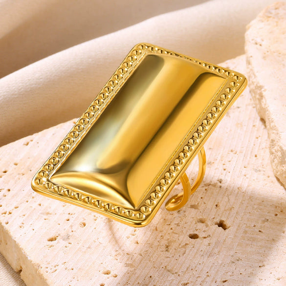 Wholesale Highend Stainless Steel Ring Exaggerated Glossy Asymmetrical With Heart Shape Wave Geometric Pattern Electroplated Unisex