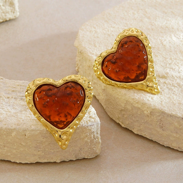 Wholesale Highend Stamped Stainless Steel Geometric Heartshaped Earrings For Women