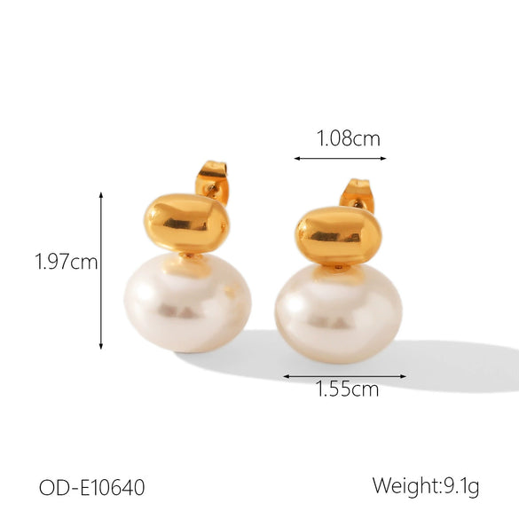 Wholesale Highend Women's Pearl Earrings In Geometric Shape Stainless Steel Titanium Steel With Pvd Vacuum Plating And Electroplating