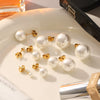 Wholesale Highend Women's Pearl Earrings In Geometric Shape Stainless Steel Titanium Steel With Pvd Vacuum Plating And Electroplating
