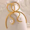 Wholesale Highend Women's Stainless Steel 18K Gold Plated Geometric Knotted Line Imitation Pearl Earrings